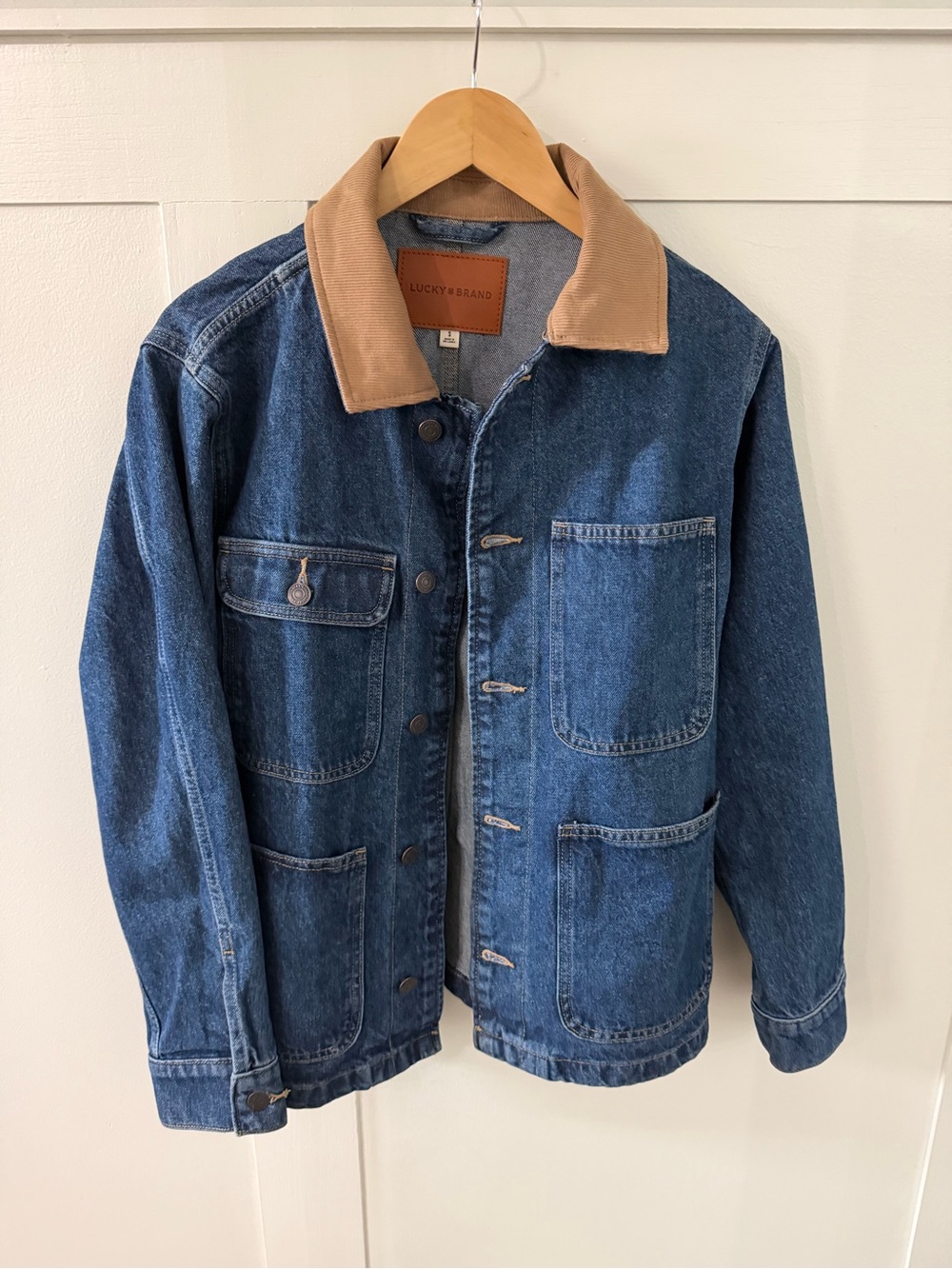 Lucky Brand Women’s Blue Denim Barn/Chore Jacket with Tan Corduroy Collar
